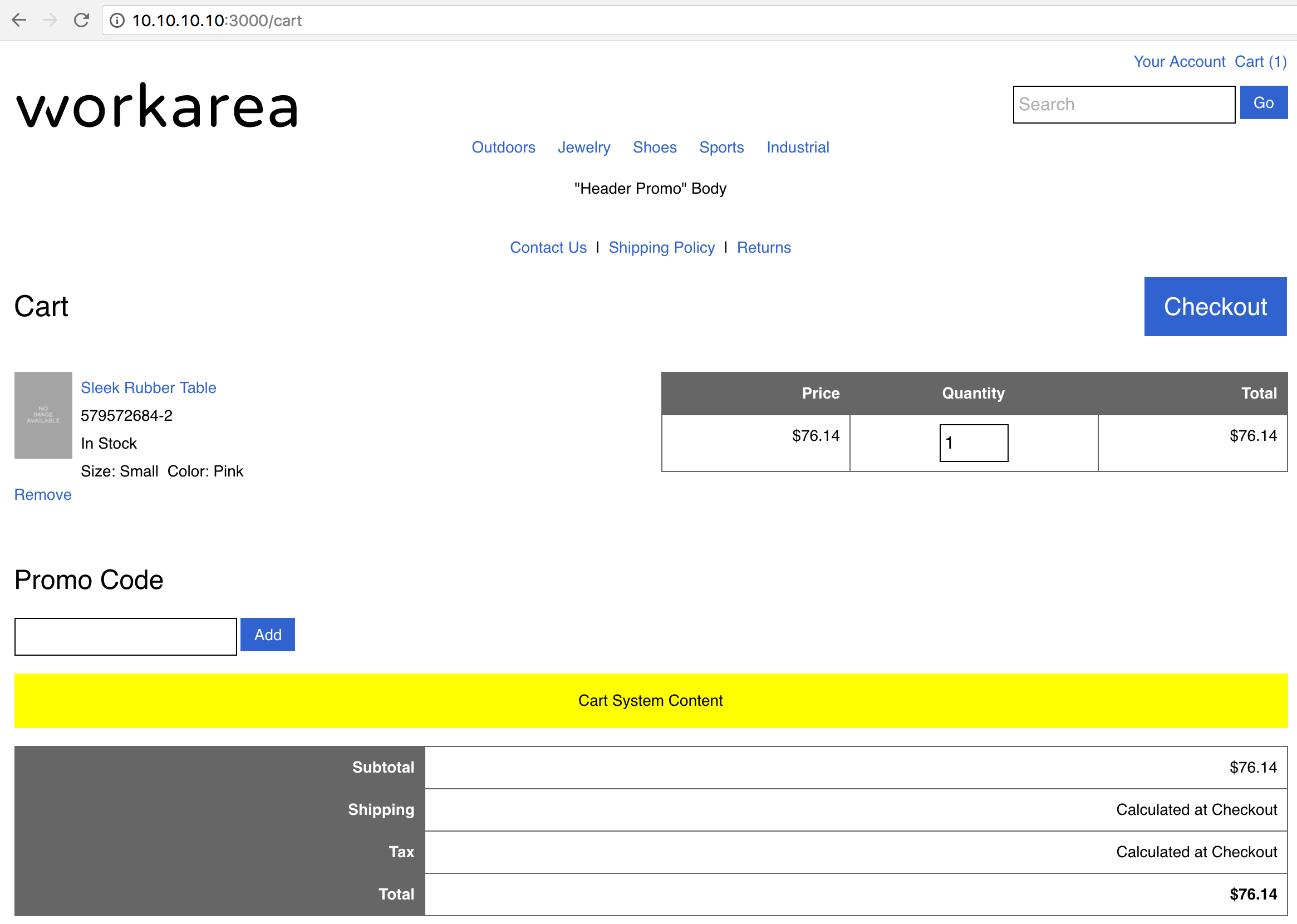 Cart system content in the Storefront