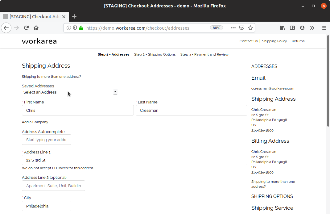 Checkout addresses, returning user