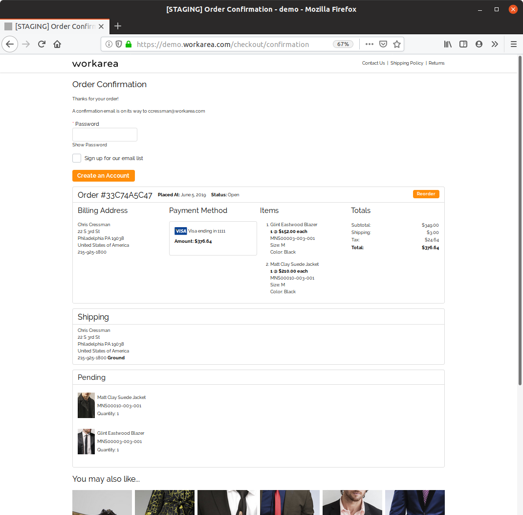 Checkout confirmation
