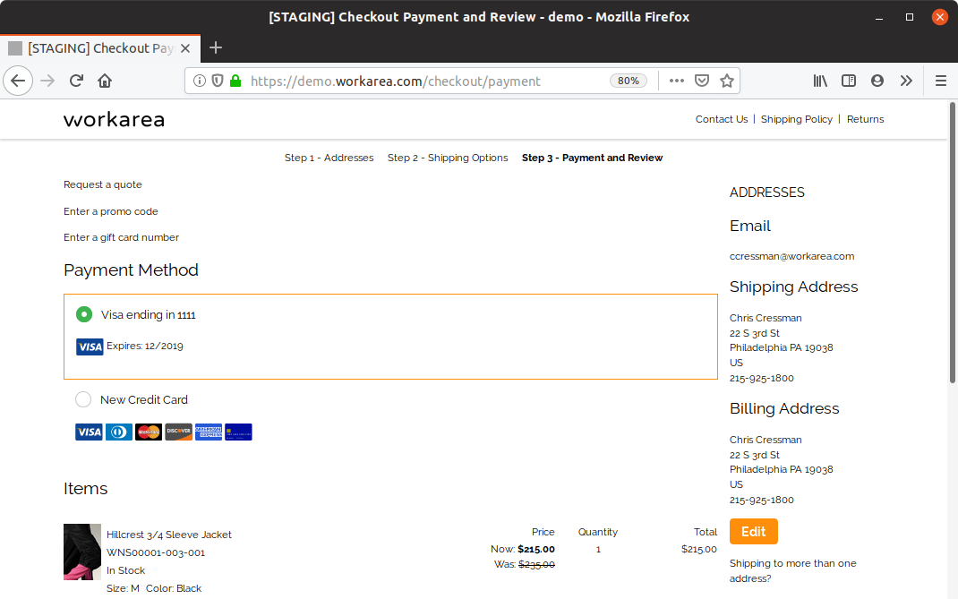 Checkout payment, returning user