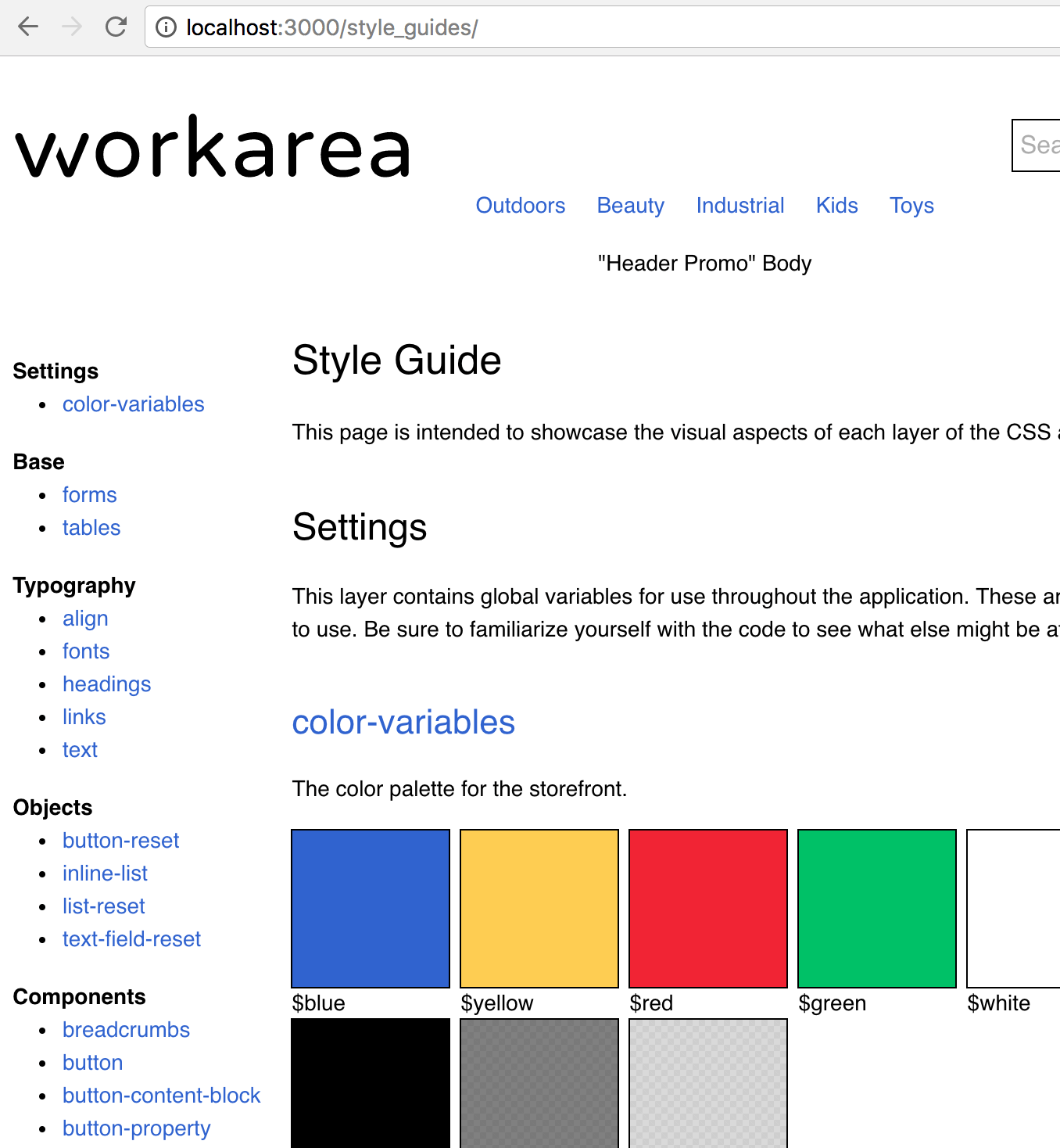 Storefront style guides navigation